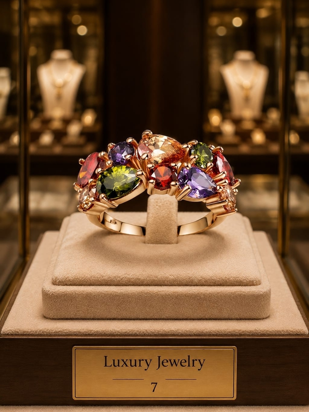 Multi-Gemstone Rose Gold Tonr Cocktail Ring in Mixed Colors